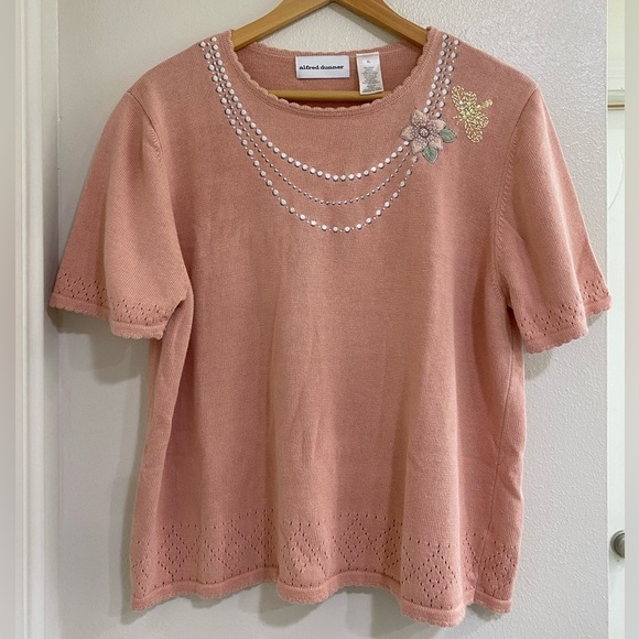 Alfred Dunner Tops - Alfred Dunner Blush bead Embellished Short Sleeve Top size XL